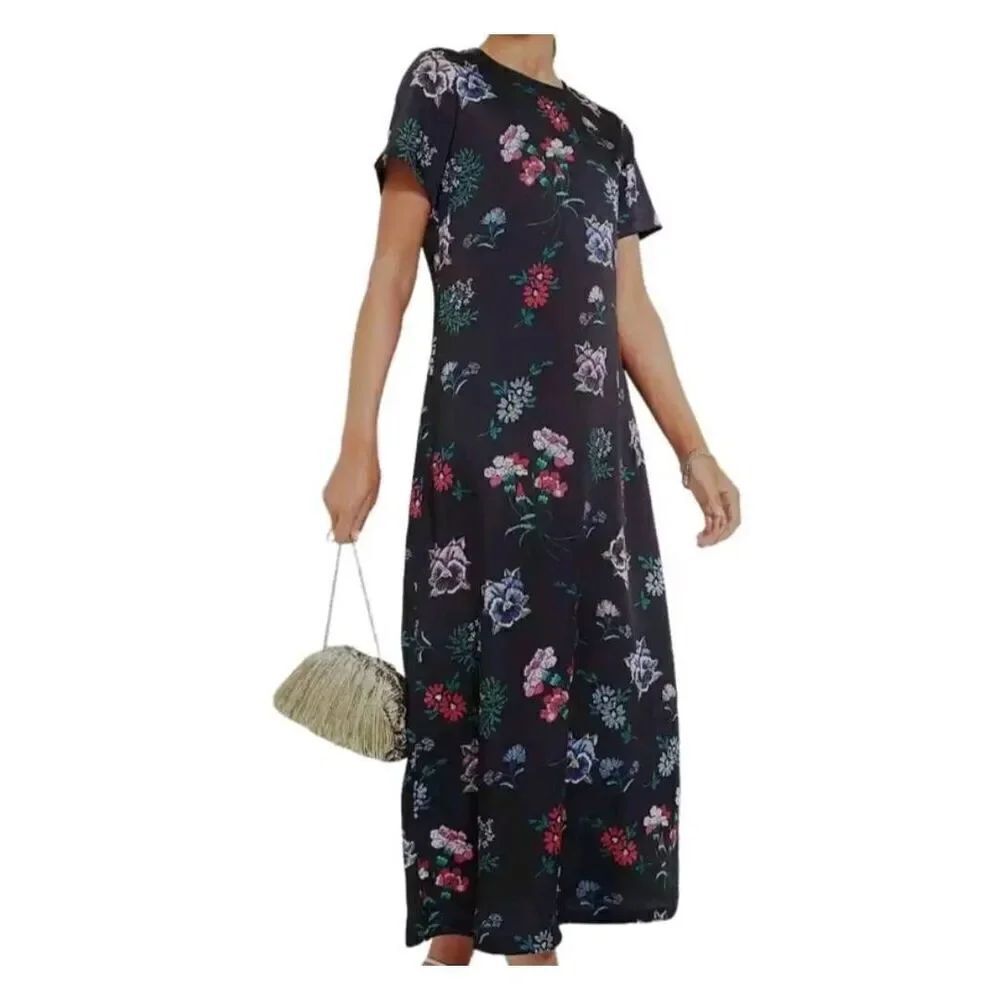 NWT Tuckernuck Hyacinth House Black Floral Silky RileyโMaxi Dress size XS